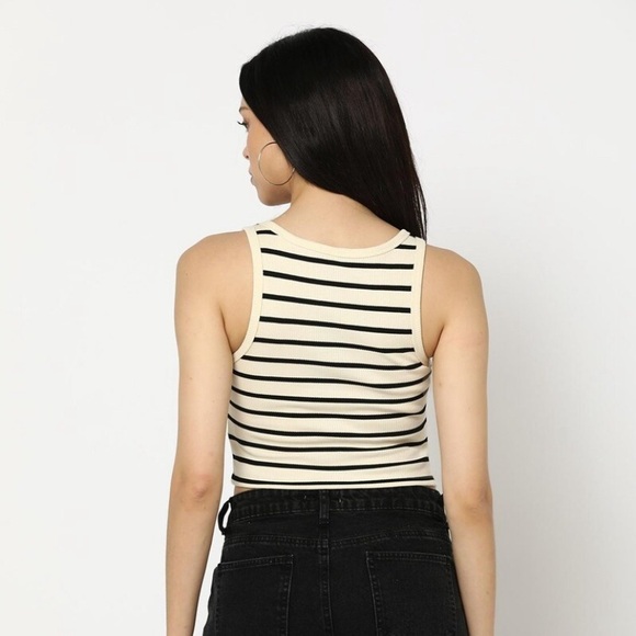 H&M Ribbed Black and Cream Striped Cropped Tank Top - Picture 7 of 9
